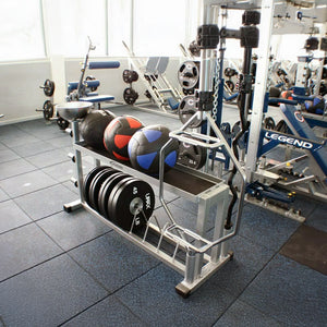 Gym interior with weight rack and exercise equipment