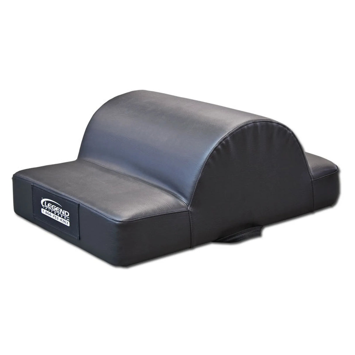A black upholstered fitness pad on a white background