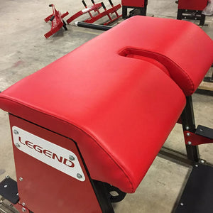 Red exercise machine pad with 'Legend' branding in a gym setting