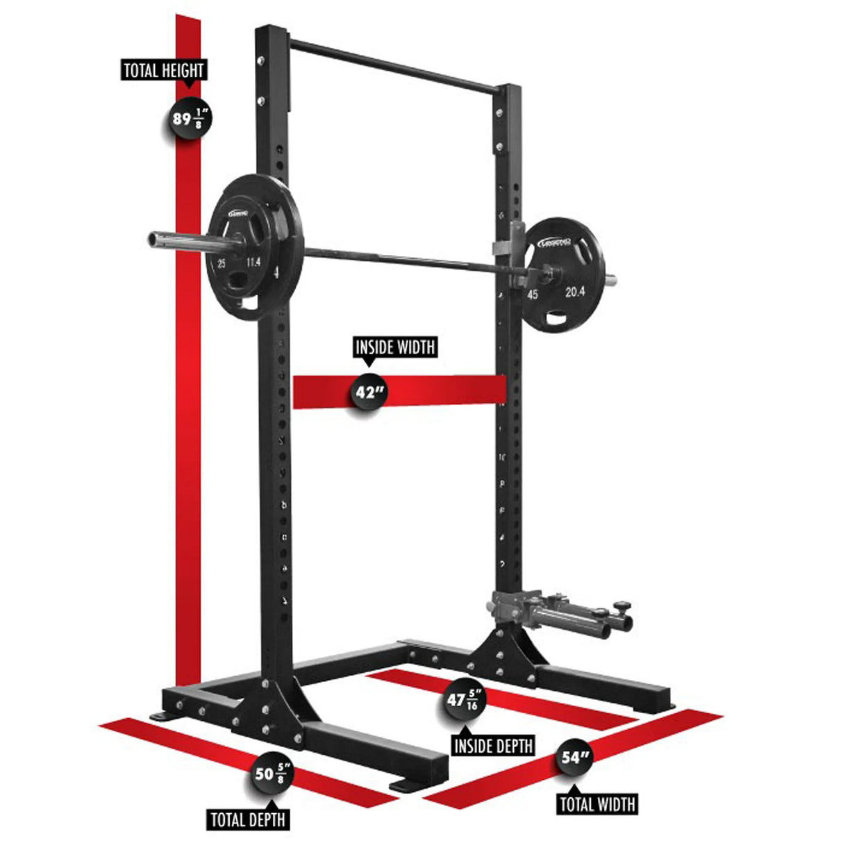 Black quarter cage with dimensions on a gray background