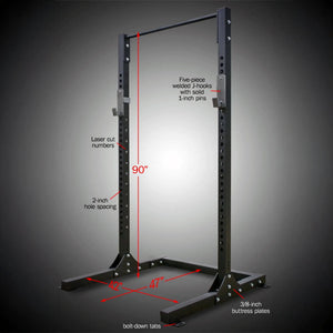 Black quarter rack with dimensions on a gray background