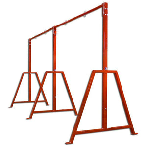 Red metal frame structure on a white background