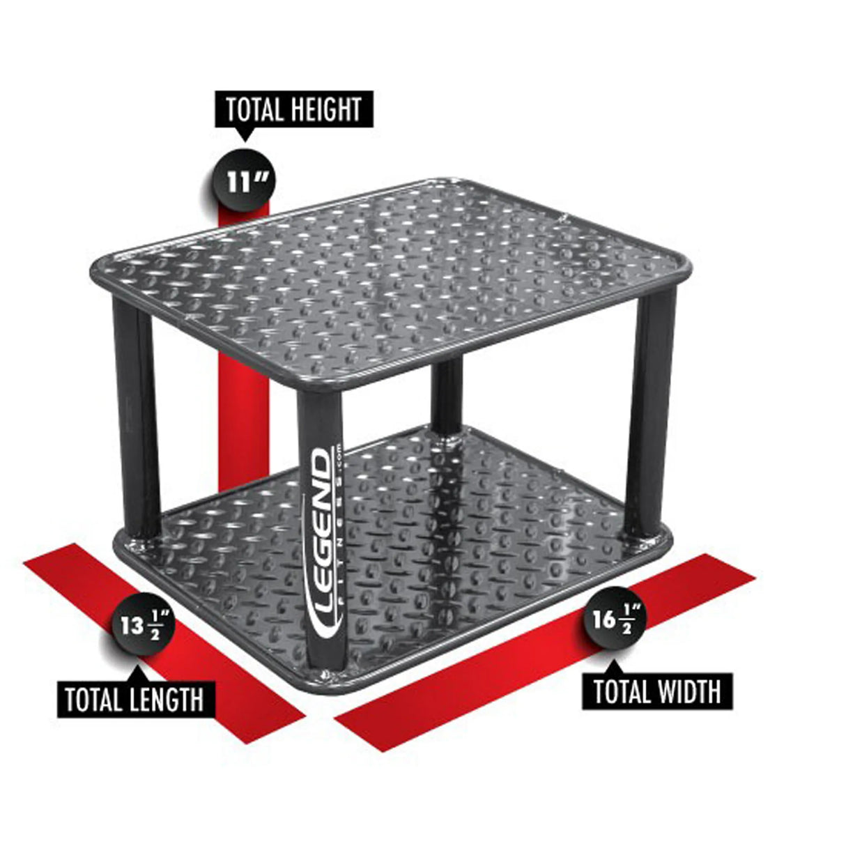 A black metal box with diamond plate texture on a white background, branded 'Legend Fitness'.