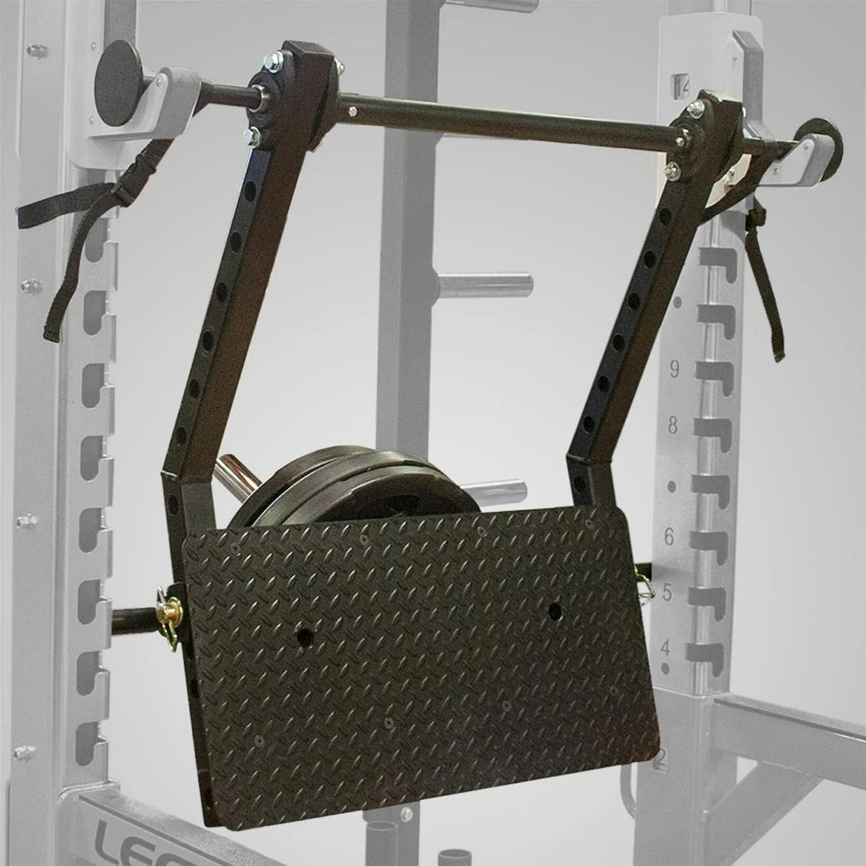 Legend Fitness Stealth Leg Press mounted on a Legend Fitness squat rack