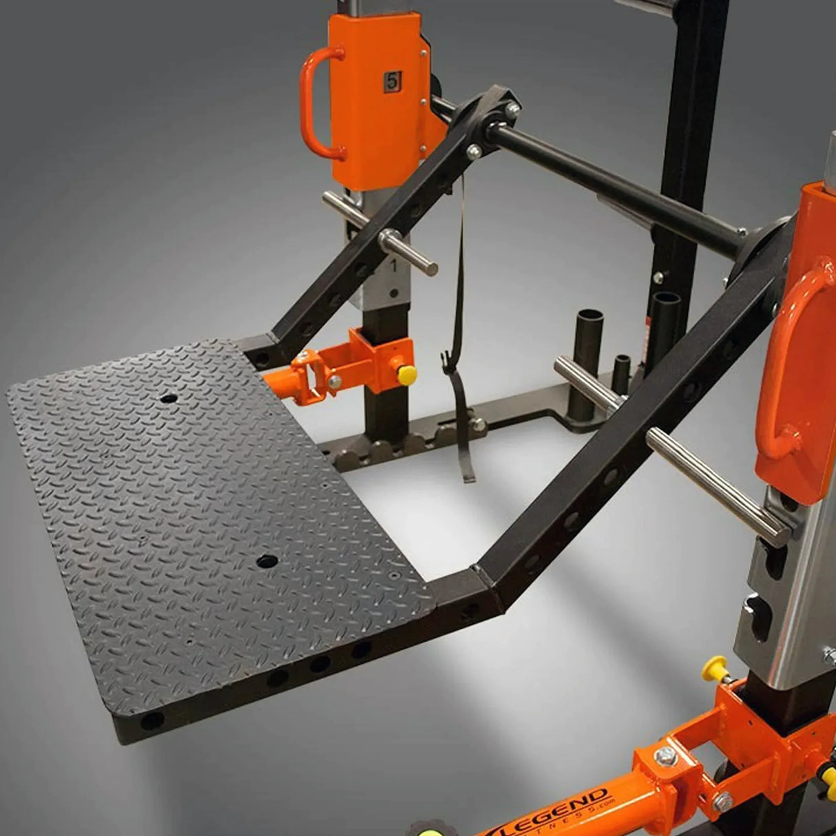 Legend Fitness Stealth Leg Press mounted on a Legend Fitness squat rack in the step-up configuration