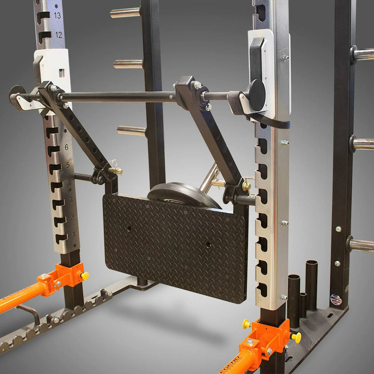 Legend Fitness Stealth Leg Press mounted on a Legend Fitness squat rack