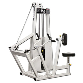 The Legend Fitness 904 Vertical Row Machine by Legend Fitness features a padded seat, chest support, dual handles, weight stack, and cable system for upper body strength training in the gym.
