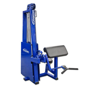 The Legend Fitness 908 Arm Curl Machine is a blue arm exercise machine for gyms, featuring a padded armrest, handles, and weight stack. The Legend Fitness brand is clearly displayed on the unit.