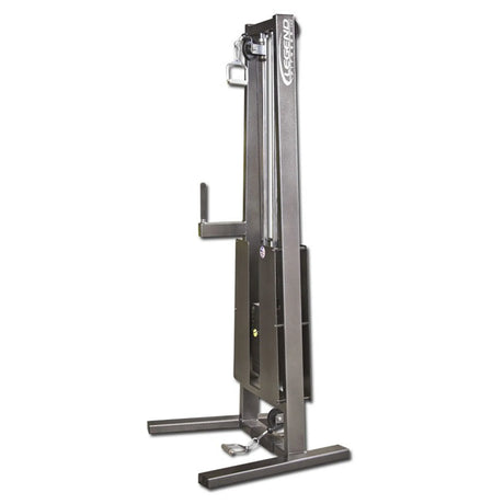 The Legend Fitness 951 Single Hi / Low Pulley Cable Machine features a tall metal frame, adjustable handle, weight stack, and displays the Legend Fitness brand on the top front.