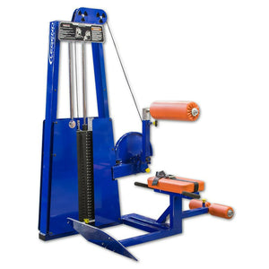 The Legend Fitness 957 Low Back / Ab Combo Machine by Legend Fitness features padded rollers and a weight stack for adjustable resistance, designed for gym or fitness use.