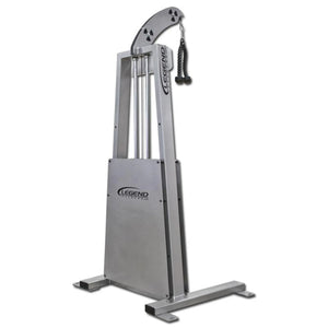 The Legend Fitness 967 Standing Tricep Machine features a metal frame, adjustable pulley, and rope attachment for strength training. The Legend Fitness logo is displayed on the front panel.