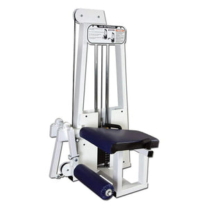 The Legend Fitness 968 Women's Circuit by Legend Fitness is a leg extension machine with a padded seat, leg support, weight stack, and instructional placard, designed for strengthening quadriceps in gyms.