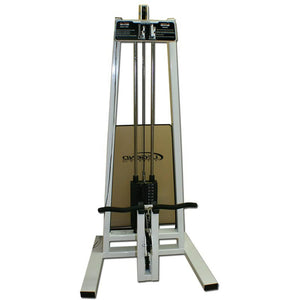The Legend Fitness 969 Children's Circuit by Legend Fitness is a standing calf raise machine with a sturdy metal frame, weight stack, padded shoulder supports, and foot platform, ideal for kids’ strength training in gyms.