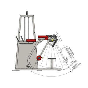 Diagram of the Legend Fitness 974 Pro Reverse Back Extension Machine with labeled parts, showing movement range in 10-degree increments for the angled seat, foot platform, and adjustable arm. Lines indicate possible positions and rotation angles.