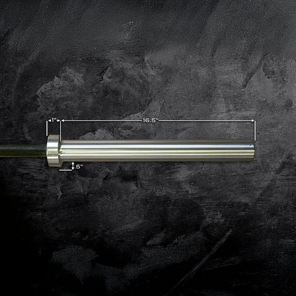 Metal barbell with dimensions on a dark textured background