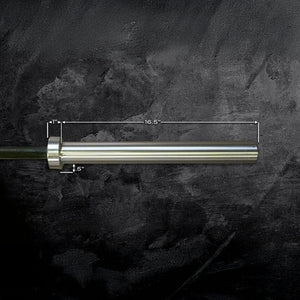 Metal barbell with dimensions on a dark textured background