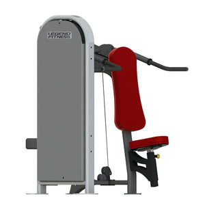 Legends Fitness gym machine with red seat and gray frame on a white background