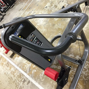 Close-up of overhead black handles on a piece of gym equipment