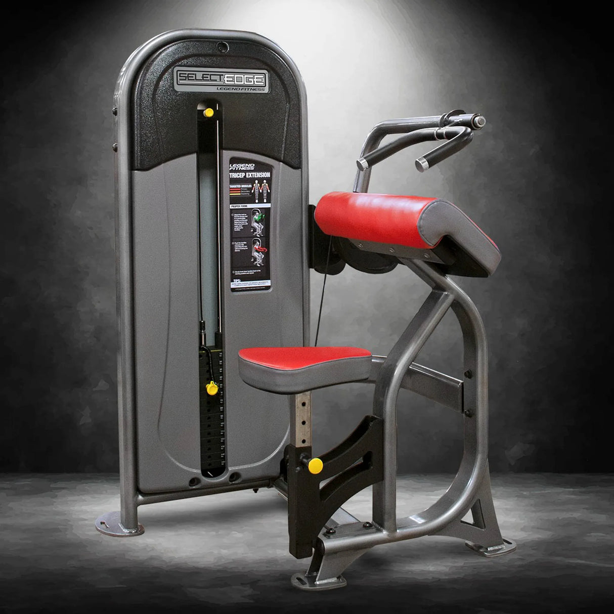 Fitness machine with red and gray design on a dark background