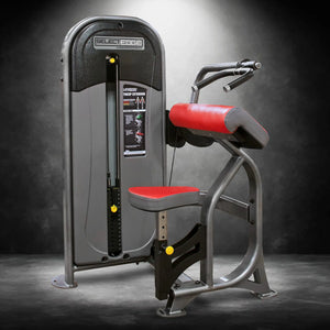 Fitness machine with red and gray design on a dark background