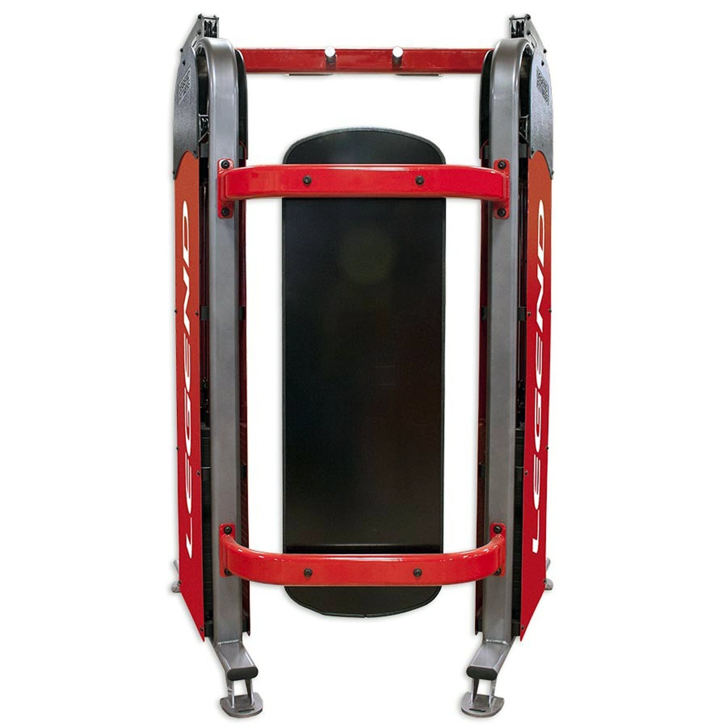 Red, silver and black functional trainer on a white background