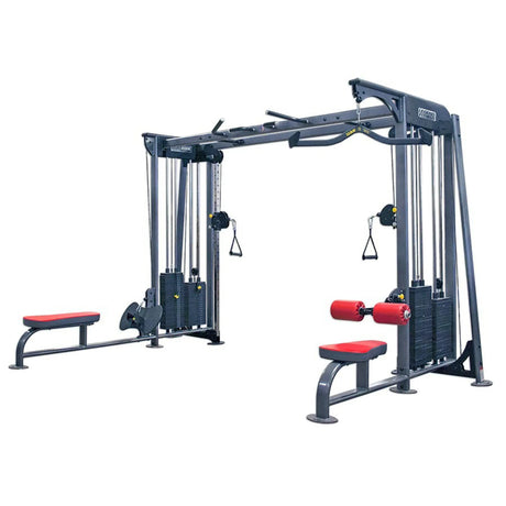 Gym equipment with red padding on a white background