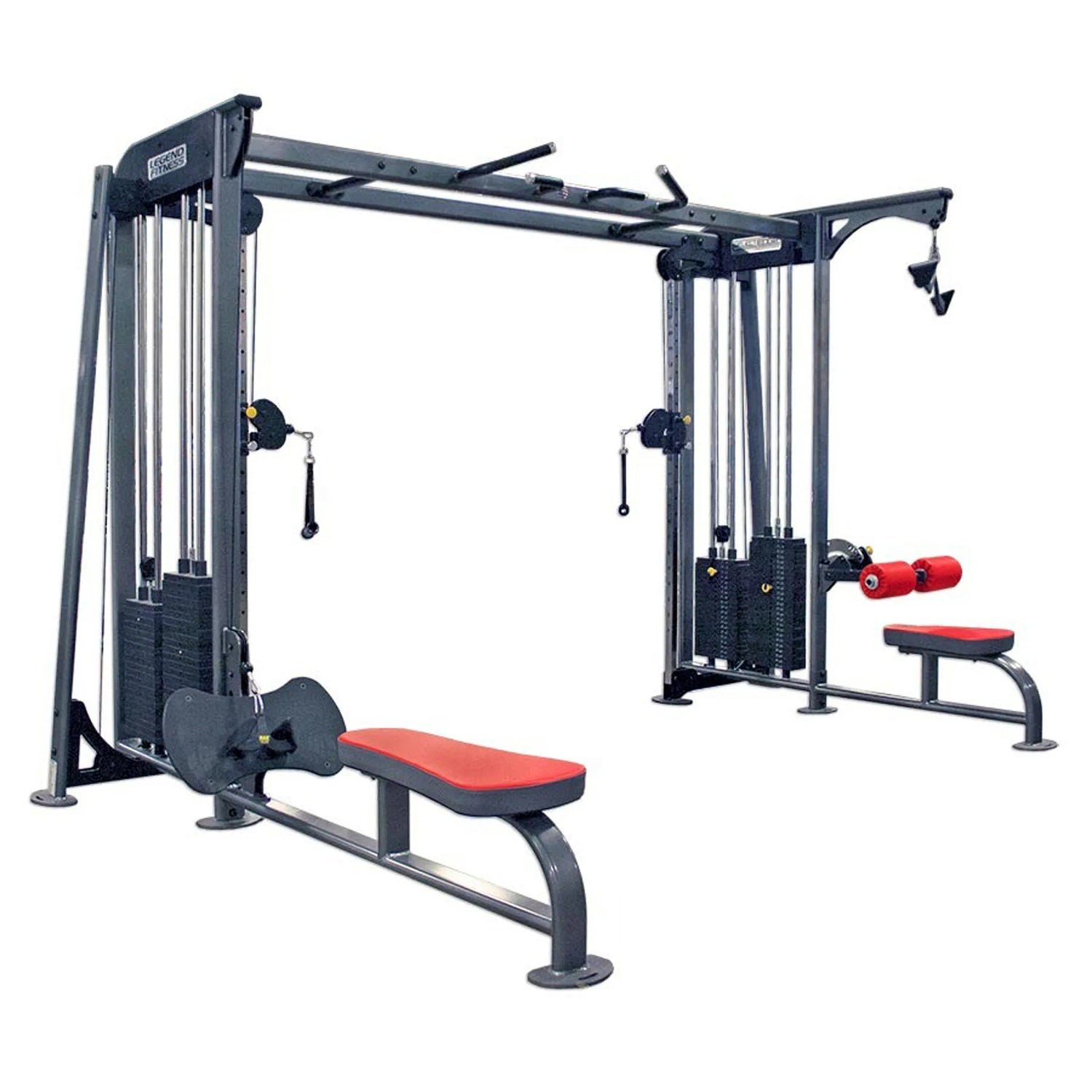 Gym equipment with red padding on a white background