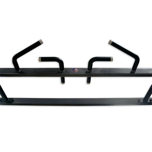 Black and silver multi-grip pull-up bar on a piece of gym equipment