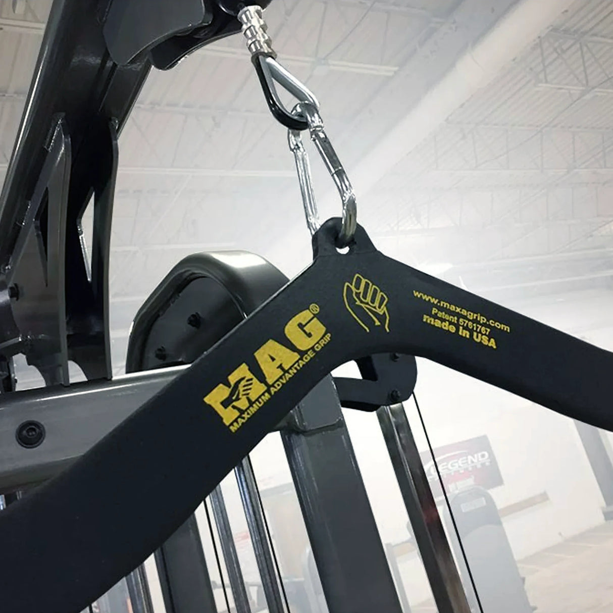 MAG brand lat pulldown handle on a piece of gym equipment