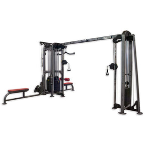 Gym equipment with multiple attachments on a white background