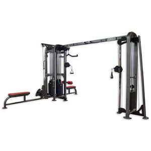 Gym equipment with multiple attachments on a white background