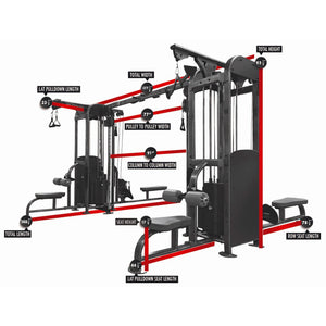 Gym equipment with labeled measurements on a white background