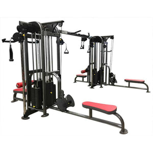 Gym equipment with red padding on a white background