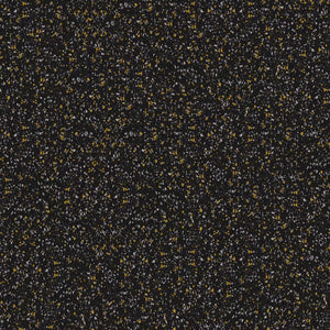 The ECORE Athletic Rubber Floor Tiles - 8mm Interlocking feature a dense pattern of small yellow, gray, and white dots on black, resembling stars or confetti on a dark surface.