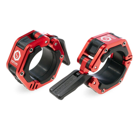 Lock-Jaw Flex Metal Barbell Collars with Magnets - Commercial Grade Barbell Clamps, Different Color Options including Black, Red, Blue, and Gray, 1 Year Commercial Warranty