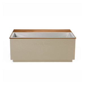 Beige BlueCube CoreChill 3 Elite Cold Plunge Tub with line-x coating and mahogany top which is commercial grade and handmade in America