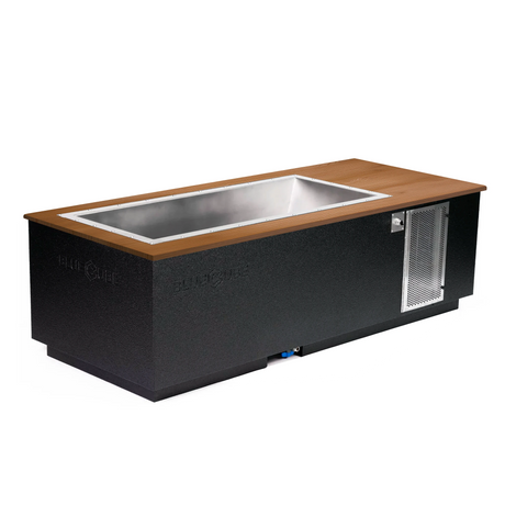 Black BlueCube CoreChill 3 Cold Plunge Tub with mahogany top which is commercial grade and handmade in America