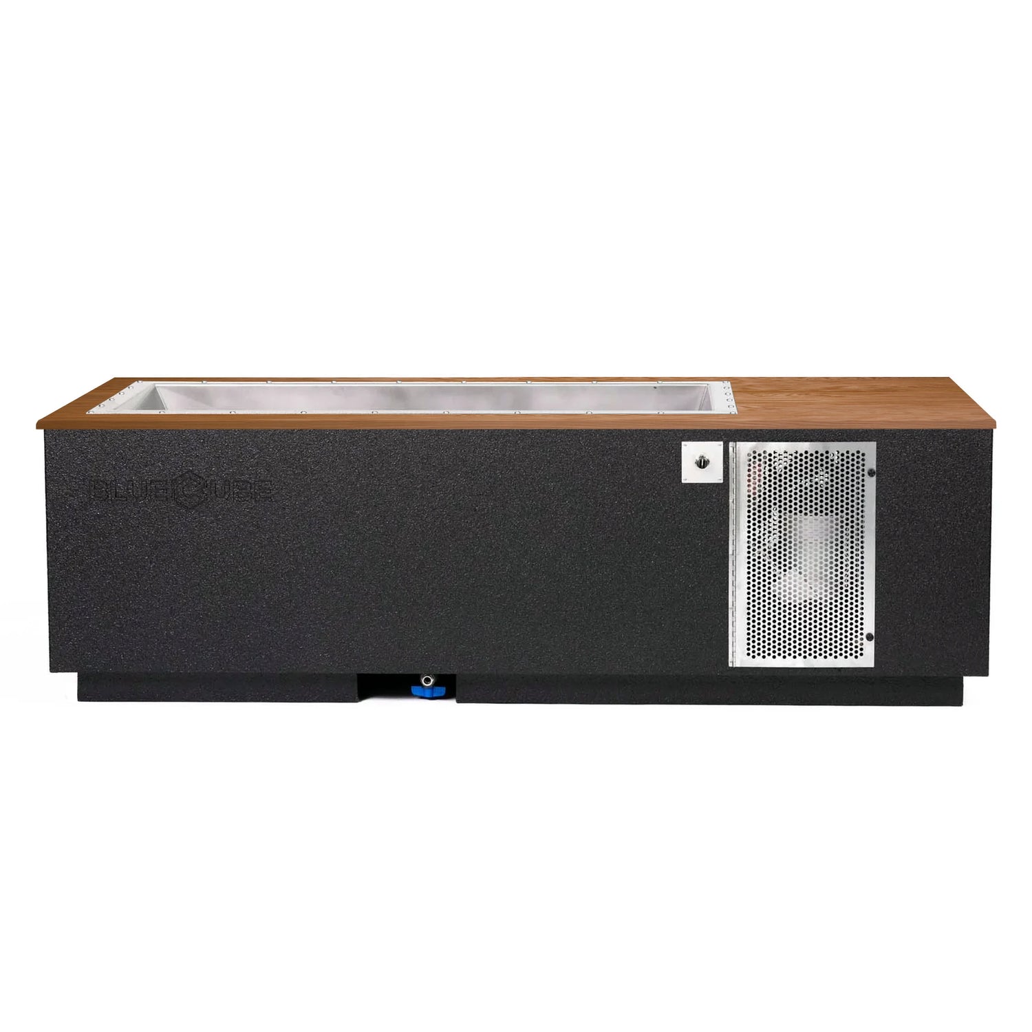 Black BlueCube CoreChill 3 Cold Plunge Tub with mahogany top which is commercial grade and handmade in America