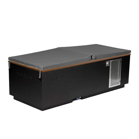 Black BlueCube CoreChill 3 Cold Plunge Tub with mahogany top and spa cover which is commercial grade and handmade in America
