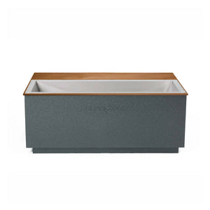 Gray BlueCube CoreChill 3 Elite Cold Plunge Tub with line-x coating and mahogany top which is commercial grade and handmade in America