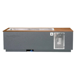 Gray BlueCube CoreChill 3 Cold Plunge Tub with mahogany top which is commercial grade and handmade in America
