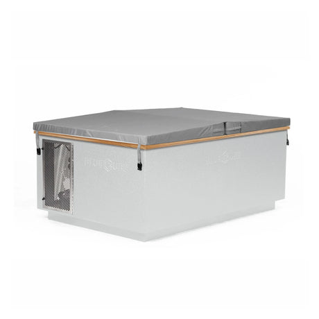 White BlueCube CoreChill 3 Elite Cold Plunge Tub with line-x coating and mahogany top which is commercial grade and handmade in America