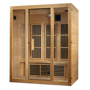 Maxxus Saunas FAR infrared Bellevue model sauna constructed from Canadian hemlock with a three person capacity