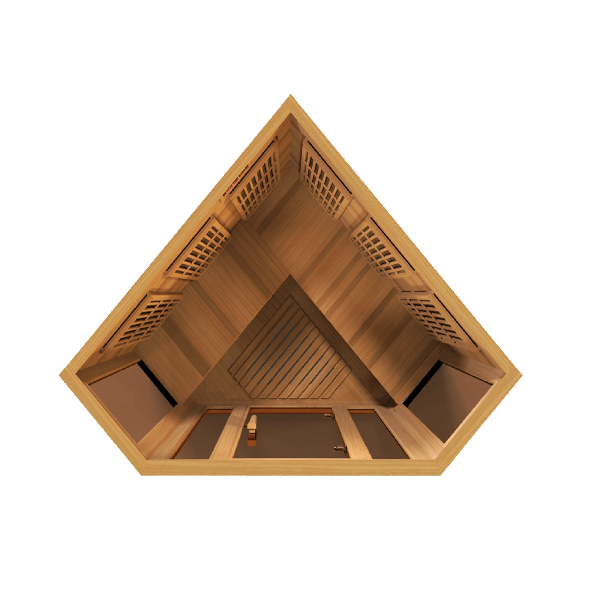 Maxxus Saunas FAR infrared Bondi corner model sauna constructed from Canadian red cedar with a three person capacity