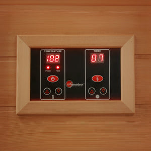 LED control panel inside a Canadian red cedar sauna