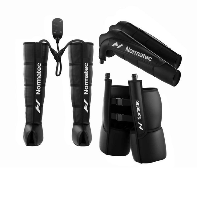 Inflatable compression wearable leggings made by Normatec to provide users with increased circulation, decreased pain, quicker recovery from sports, and massage