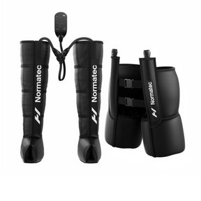 Inflatable compression wearable leggings made by Normatec to provide users with increased circulation, decreased pain, quicker recovery from sports, and massage