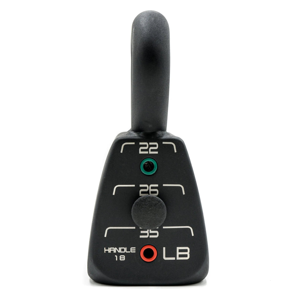 A PowerBlock Commercial Standard Adjustable Kettlebell with four weight options which include 18lb, 22lb, 26lb, and 35lb