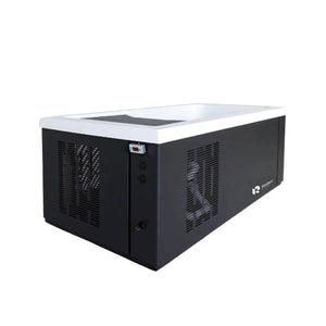 A rectangular cold plunge with a black exterior and white acrylic interior