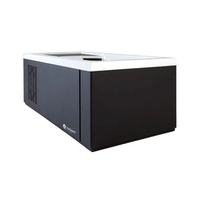 A rectangular cold plunge with a black exterior and white acrylic interior